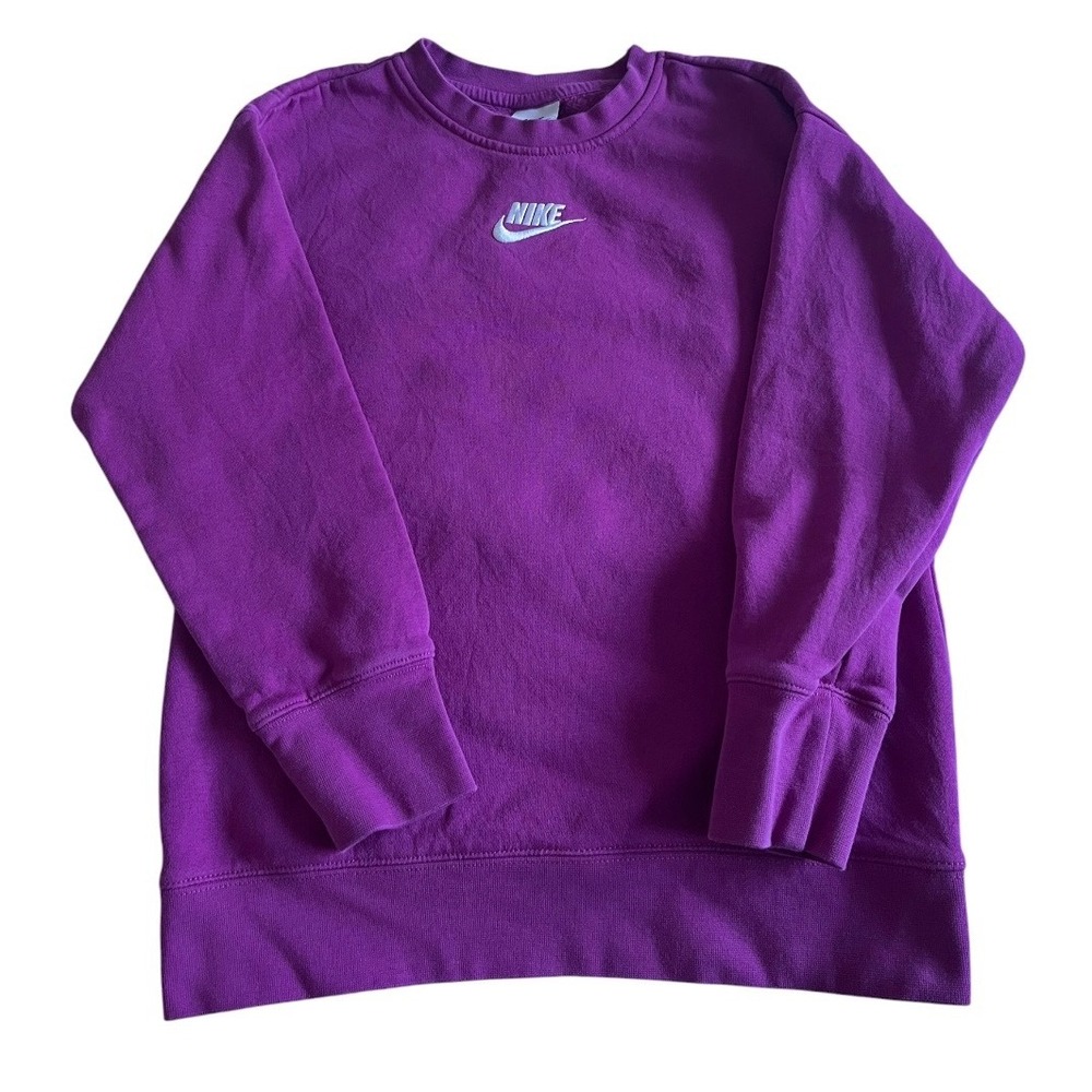 Nike Pullover Sweatshirt Girls Purple Fleece Crew Neck Center Logo Medium